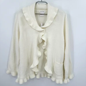 Softies Button Front Ruffle Bed Jacket with Pockets Ivory size XL NWT* - Picture 1 of 7