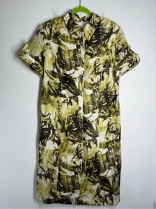 Vestido Elegance Paris Estampado Hojas de Selva Seda Abotonado/Manga Corta Forrado Talla 18 - Imagen 1 de 16