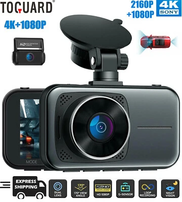 TOGUARD 4K Dash Cam Front and Rear 3 inch Dual Dash Camera Car DVR Night Vision