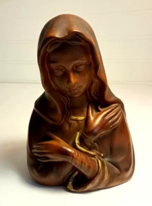 Virgin Mary Madonna Planter Vase Religious Mid-Century Brown Ceramic 6" - Picture 1 of 18