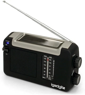 Radio AM/FM portátil recargable solar y USB IGadgitz Xtra U4457 - - Imagen 1 de 4
