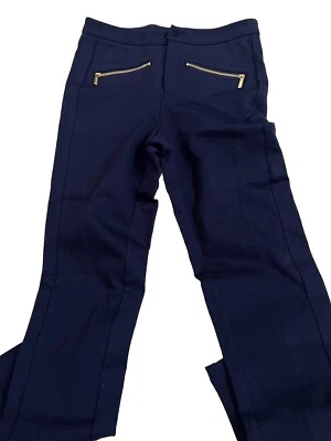 Calça IMAN azul escura com zíper lateral tom dourado tamanho 2 curta, nova com etiquetas - Imagem 1 de 4