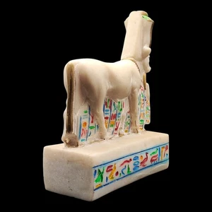 Colored Hathor Cow Protecting Pharaoh Psamtik Hand Painted Egyptian Sculpture - Picture 1 of 9