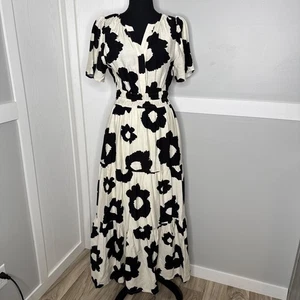 She + Sky Maxikleid schwarz weiß Blumen | Größe M Taschen Gummibund Neu ohne Etikett - Bild 1 von 11