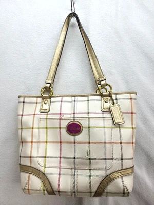 Coach Peyton Tattersall PVC Tote Bag w Gold Accents Multicolor Plaid F19174 - Image 1 of 4
