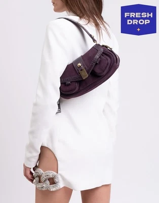 PVP 199 € MARCIANO ADIVINAR Bolso Hobo Cuero Sintético Solapa Efecto Gamuza Púrpura Foto 1 de 4