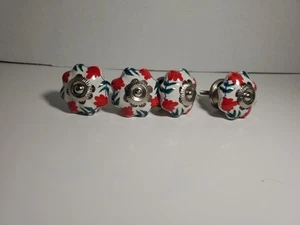 Menge 4 Porzellan Keramik Rot Grün Vintage Schublade Schrank Knöpfe Ziehen Abstrakt - Bild 1 von 5