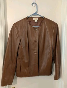 Talbots Tailored Caramel Genuine Soft Leather Jacket Button Up Size 10 Womens - Picture 1 of 5