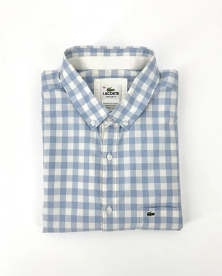 Camisa de algodão Lacoste xadrez manga longa gola de botão tamanho 44/XL - Imagem 1 de 4