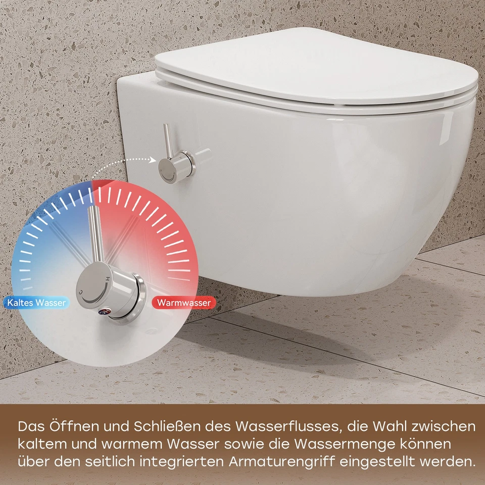 Dusch WC mit Integrierter Düse,Hänge WC mit Bidet Funktion WC Dusche mit Armatur - Bild 1 von 4