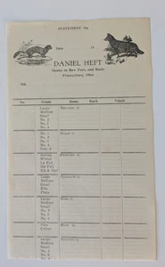 Daniel Heft Frazeysburg Ohio Fur Buyer Invoice Early 1900s Trapping Ephemera - Picture 1 of 2