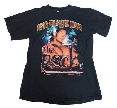 Винтажная мужская футболка The Rock Layin the Smack Down M графическая футболка WWF борьба 1999 - Изображение 1 из 4