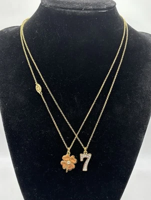 Juicy Couture Four Leaf Clover Number 7 Crystal Nesting Necklaces Pair Gold Tone - Image 1 of 4