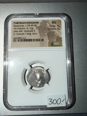 Parthian Kingdom Sinatruces c.9-69 BC AR Drachm (4.12g) Silver Coin MS NGC - Image 1 of 2