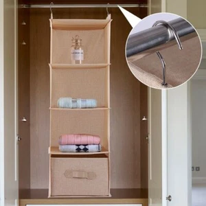 Hanging Closet Organizer Clothes Clothing Storage Holder 4 Shelves with Drawer - Picture 1 of 18