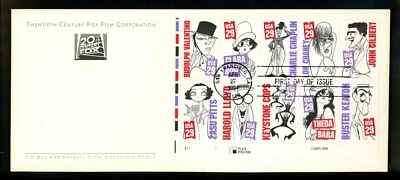 US FDC #2819-2828 20th Century Fox 1994 CA Silent Screen Movie Stars Hirschfeld - Image 1 of 2