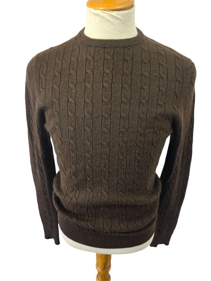 Suéter Gregory Arber Marrón Oscuro Cuello Redondo Para Hombres S/M Apretado Cable Tejido Mezcla de Lana Foto 1 de 4