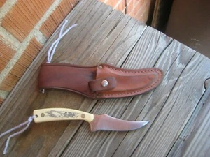 Vintage 3" Klinge SCHRADE - TOLLE GRAFIK - 152 *** Jagdmesser & Scheide USA - Bild 1 von 12