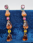 Vtg Sorrelli Dangle Drop Earrings Multi Color Crystal Pear Shaped Antique Brass