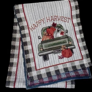 NEW Fall Autumn Tapestry Table Runner Happy Harvest Pumpkin Pick Up Truck 13x68" - Picture 1 of 2