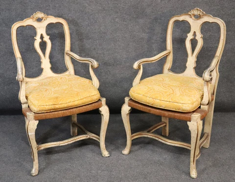 Pair of Italian Venetian Rush Seat Dining Armchairs, circa 1940s Cover