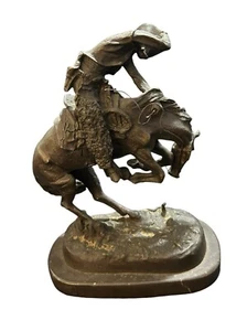 Fredrick Remington Rattlesnake Bronze Sculpture 12” Cowboy Bronco Heavy Signed - Picture 1 of 17