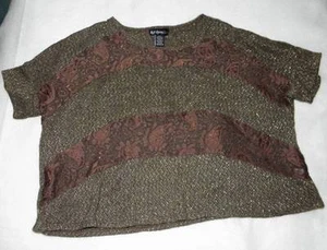 Jrs Self Esteem Medium Sweater brown see through lace metallic shimmer threads - Picture 1 of 1