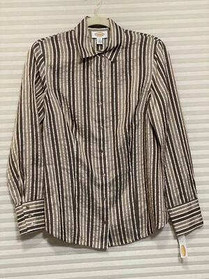 NWT Talbots 6 Brown Taupe Acetate Linen Silk Dressy Collar Button Shirt NWT - Image 1 of 4