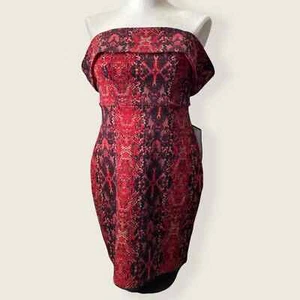 Kristallpuppen Junioren schulterfrei Pythondruck rot schwarz Minikleid Gr. Med - Bild 1 von 7
