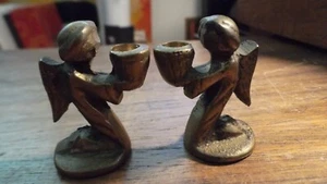 Angel Figurine Candle Holders Vtg Mid Century Brass 1950s Walter Bosse Inspired - Picture 1 of 7