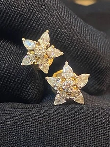 0.98 Cts Pear Round Cut Natural Diamond Star Stud Earrings In 750 Fine 18K Gold - Picture 1 of 15