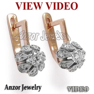 14k Rose & White Gold Genuine Diamond Earrings European Design - Picture 1 of 4