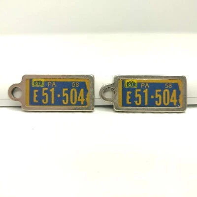 RARE (2) MATCHING VTG Disabled Veterans Mini License Plate Key PENNSYLVANIA 1958 - Image 1 of 4