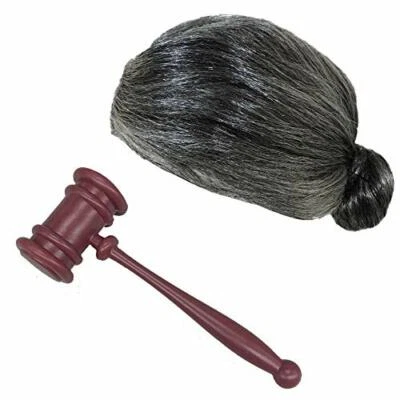 Judge's Law Gavel with Grey Hair Bun Wig Costume Set - Image 1 of 4