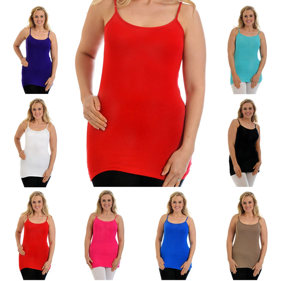 Nouvelle Womens Plus Size Ladies Strap Tank Top Plain Camisole Long Summer Vest  - Image 1 of 1