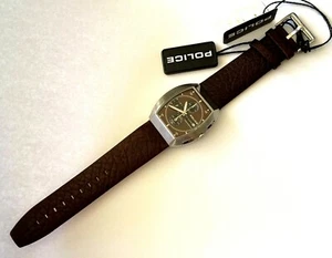 Police Chronograph Alarm Quartz 10967M New Men's Wrist Watch Leather Strap Runs - Picture 1 of 12