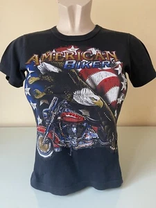 T-Shirt Bejeweled by Susan Fixel schwarz Baumwolle Rock Biker Swarovski Kristalle S/M - Bild 1 von 8