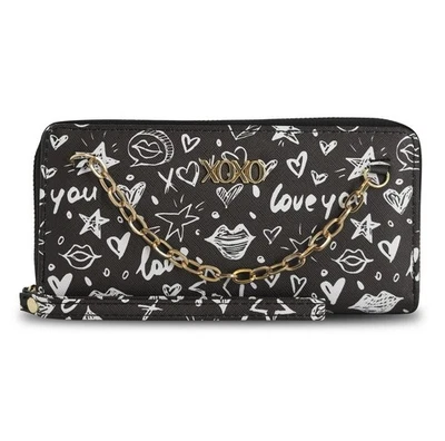 XOXO Mujer Cuero Saffiano Cremallera Alrededor Muñequera Cartera Negro Estampado Graffiti Foto 1 de 4