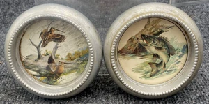 C. Smith Wildlife Coasters Set: Woodcock & Bass | Metal & Glass Vintage Art - Picture 1 of 9