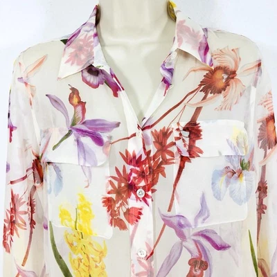 Blusa Equipment Mujer 100% Seda Talla XS Botón Bolsillos Frontales Hadas Jardín Caprichosa Foto 1 de 4