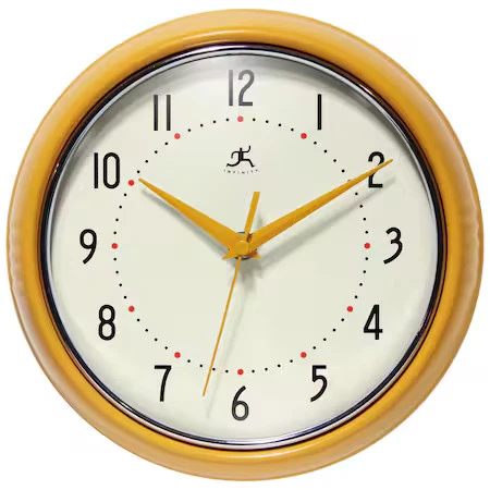 INFINITY INSTRUMENTS 10940SY Retro Round Saffron - 9.5" Retro Metal Wall Clock - Image 1 of 1