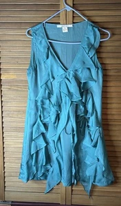 Ark & Co. Blue Green V Neck Sleeveless Ruffle Mini Dress Size M - Picture 1 of 6