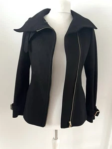 Ted Baker Size 0 UK 6 Black Wool Blend Jacket Zip Up Collared Pockets Buckles - Picture 1 of 15