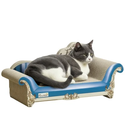 PawHut Cat Scratching Board 2-in-1 Cardboard Lounge with Catnip, Blue - Image 1 of 4