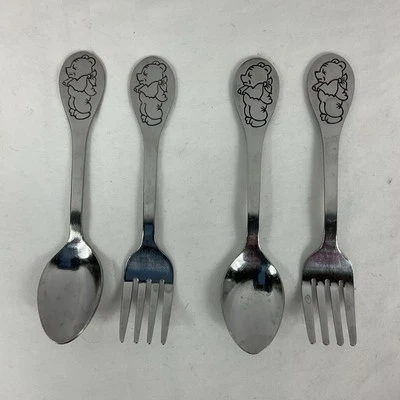 Tenedor y cuchara de acero Tommee Tippee Bear bebé niño pequeño cubiertos Foto 1 de 2