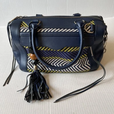 REBECCA MINKOFF Mab Blue Purple  Weave Leather Satchet  Bag Woven Tribal Beads - Image 1 of 4