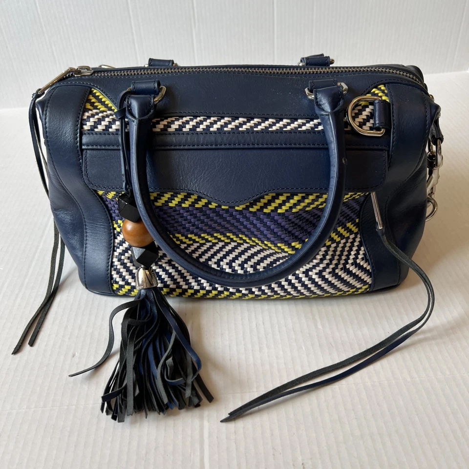 REBECCA MINKOFF Mab Blue Purple  Weave Leather Satchet  Bag Woven Tribal Beads - Image 1 of 4
