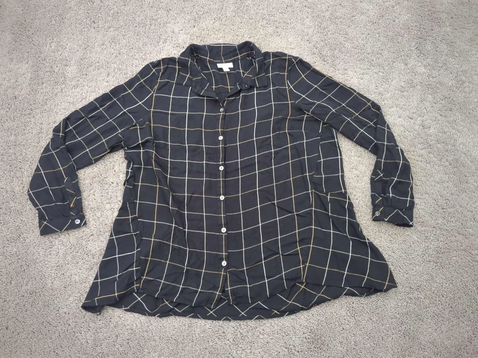 Blusa J Jill Mujer Grande Abotonada Manga Larga Cuadros Informal Foto 1 de 4
