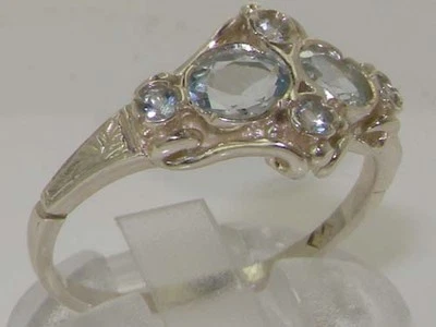 Unusual Solid 925 Sterling Silver Natural Aquamarine Victorian Style Ring - Image 1 of 4