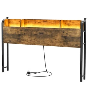 Twin、Full、Queen Storage Headboard with Charging Station & LED Lights for Bedroom - Picture 1 of 15